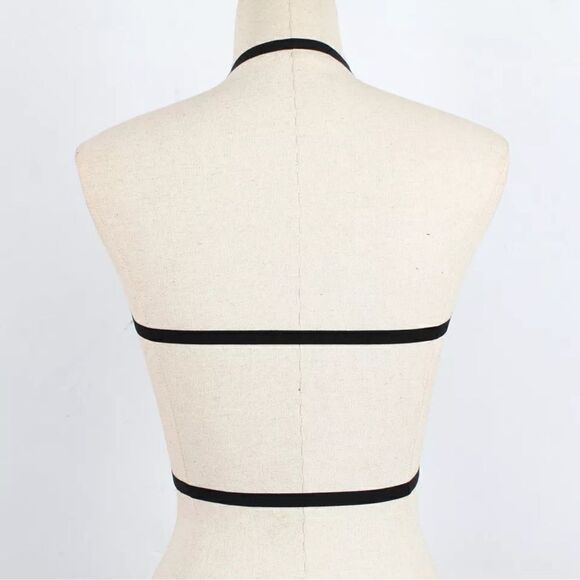 Black strappy harness cage bra bralette new top cupless NEW lingerie sexy large - Picture 5 of 11